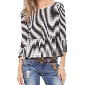 FREE PEOPLE striped casual top, peplum hem, Medium